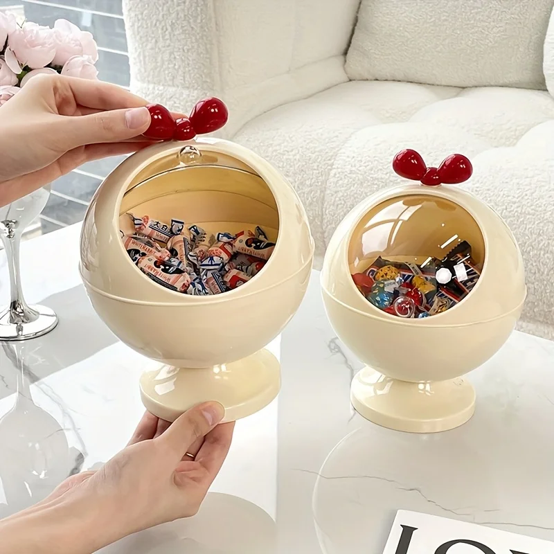 1 classic cream colored circular plastic tabletop storage box with transparent lid, suitable for living rooms and coffee tables 2