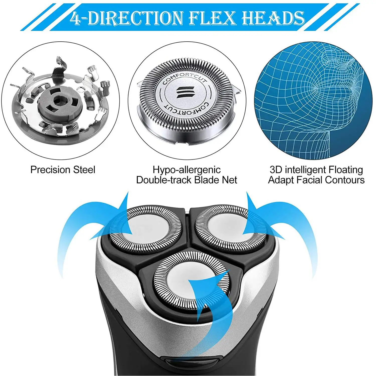 3Pcs SH30/50/52 Shaver Replacement Heads for Philips Electric Shaver Series 1000, 2000, 3000, 5000 Blade Head 4