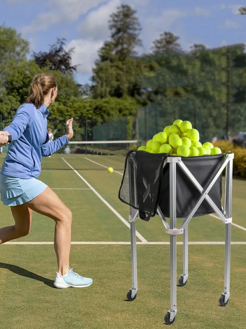 GYMAX Tennisballwagen Faltbar - Alu-Rahmen, 30 Kg Tragkraft, Mit Tragetasche Für Bälle
