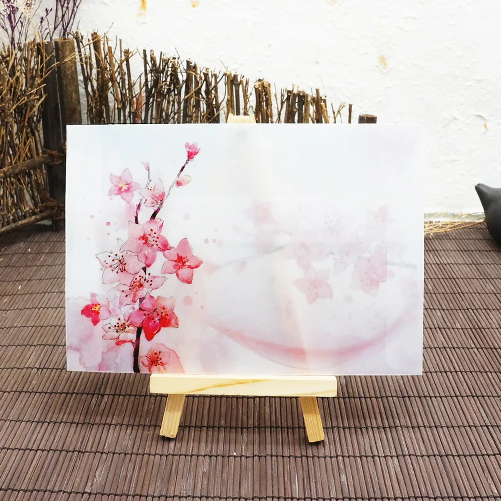 Vintage Translucent Peach Blossom Pattern Envelope Wedding Invitation Greeting Card Cover School Letter Supplies 5pcs mailing envelopes