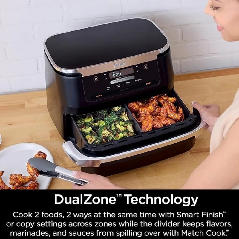 Ninja DZ071 Foodi 6-in-1 FlexBasket Air Fryer with 7-QT MegaZone & Basket Divider for Large Proteins & Full Meals 4