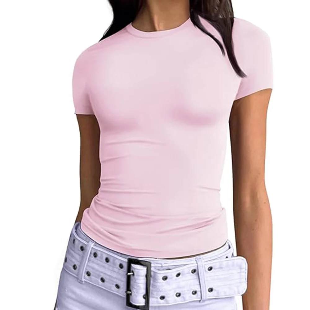 Women Round Collar Short Sleeve T Shirt Tops