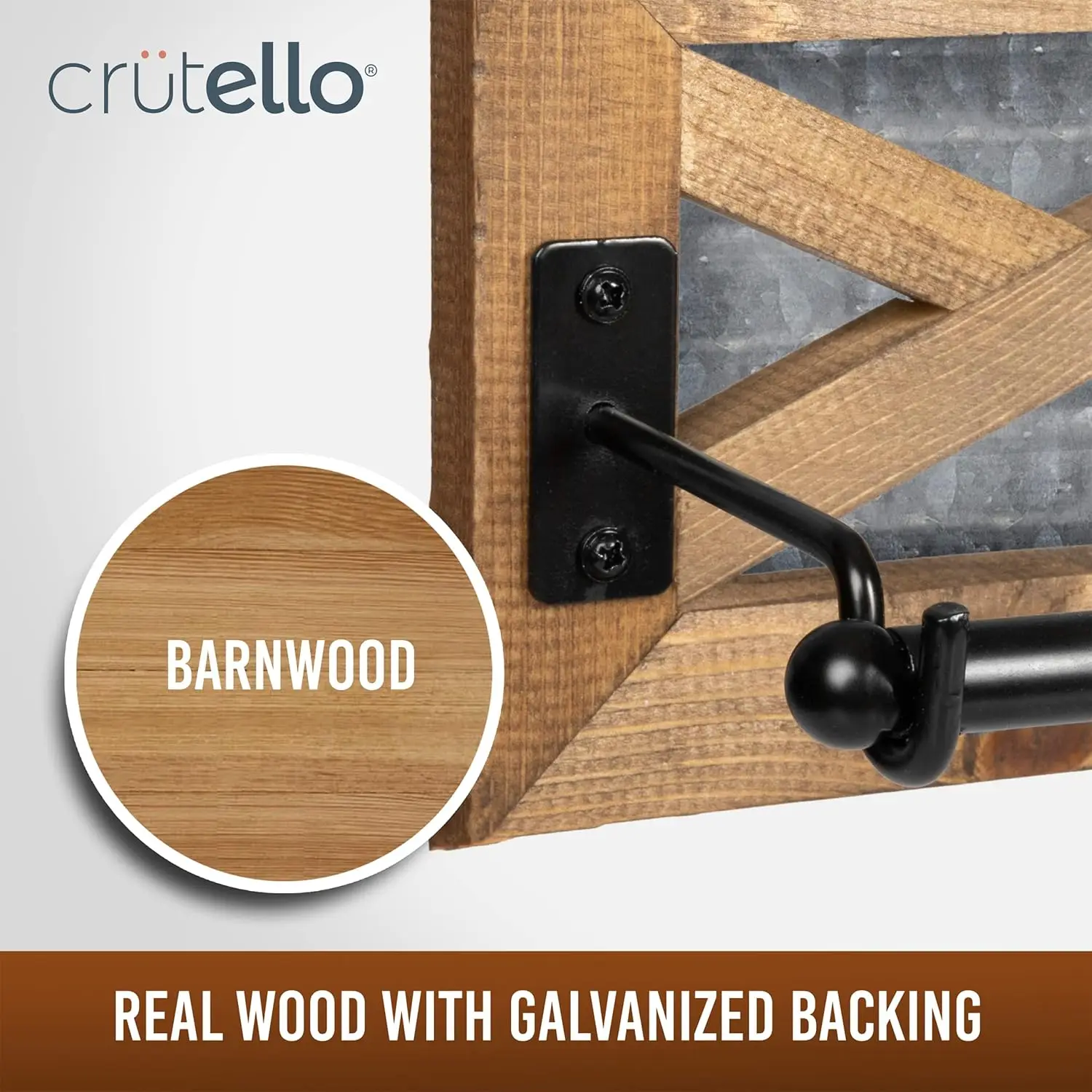 Rustic Bathroom Set. Towel Bar, Paper Holder, Towel Ring. Wall-Mounted. Barnwood, Galvanized Backing, Black Metal Bar.