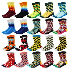 

Fashion Funny Men Socks Hip Hop Harajuku Kawaii Cartoon Cotton Socks Grid Dot Pattern Happy Casual Socks Big Size Gifts for Men
