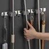 4 Racks With 5 , Silver Broom Holder Mop Hanger Garden Kitchen Tool Organizer 4 Racks, Wall Mounted 5