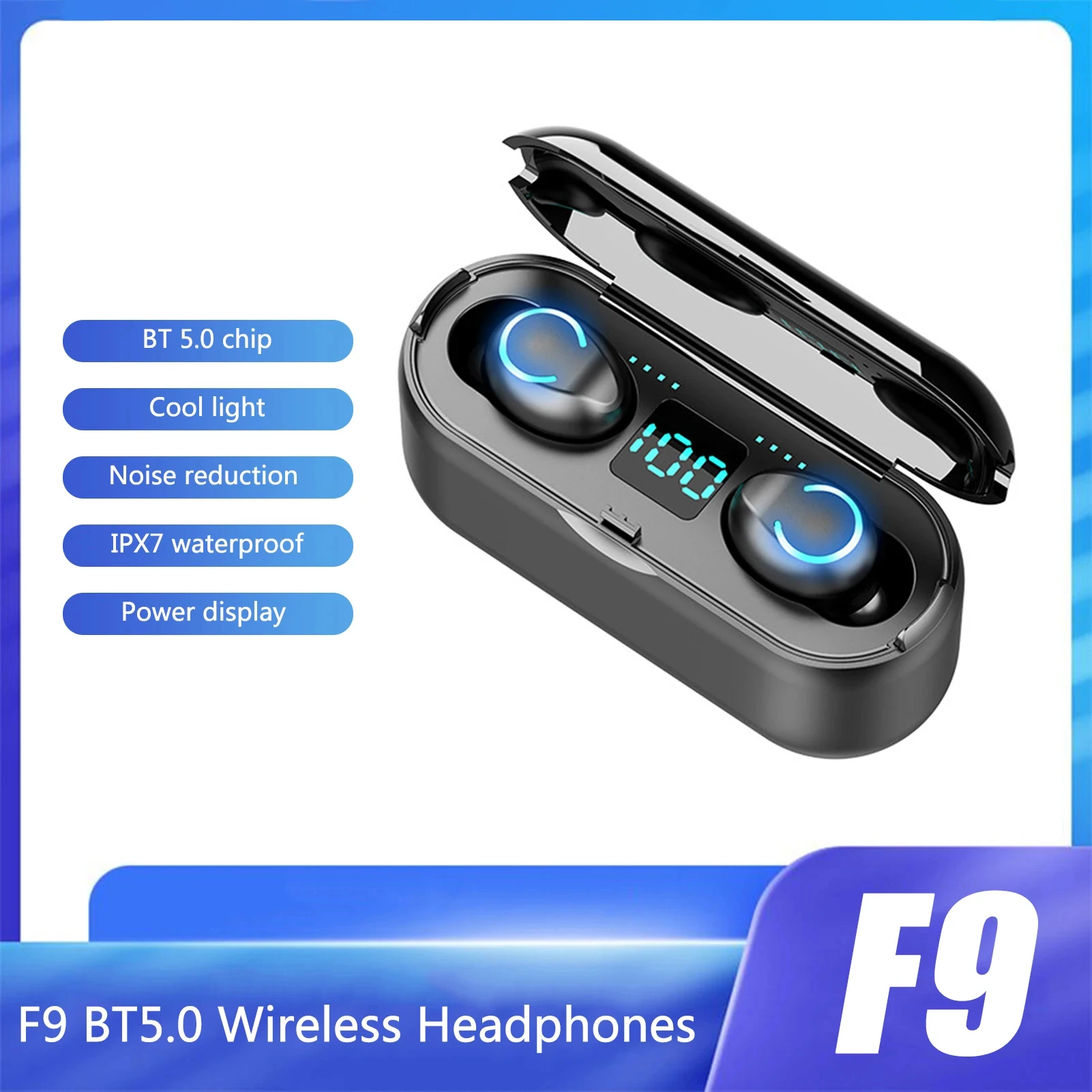 

F9 Wireless Earphone Bluetooth 5.0 Headphones Noise Reduction Touch Control Headset IPX7 Waterproof 1200mAh Charge Box with Mic