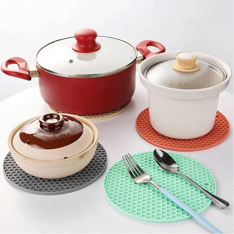 Round Silicone Table Mat Extra Thick Placemat Open Cans Honeycomb Hot Pad Coffee Cup Coaster Creative Kitchen Pot Holder