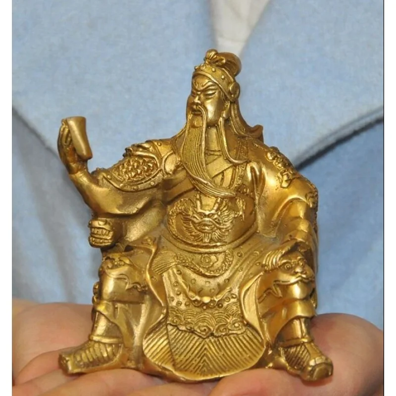 

4inch Chinese Folk Brass General Dragon Guan Gong Guan Yu God Reading Statue