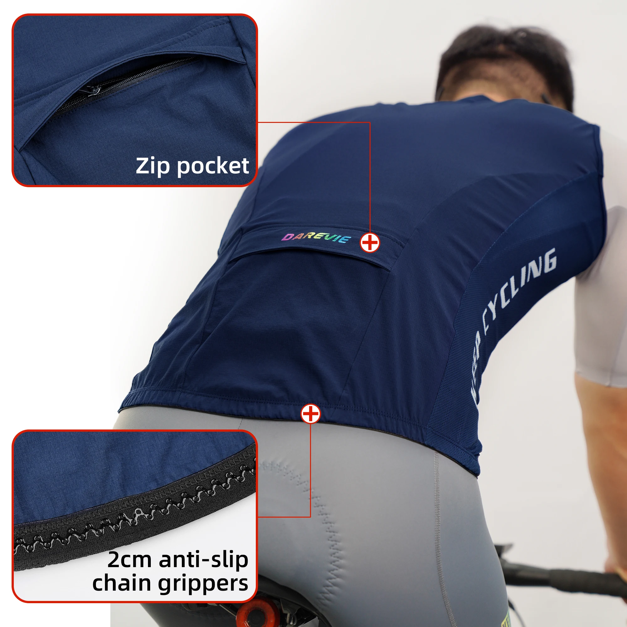 DAREVIE Cycling Vest Windproof Cycling Wind Gilet Waterproof 2 Way Zippers Cycling Windbreaker Back Zipper Pockets Men Women 5
