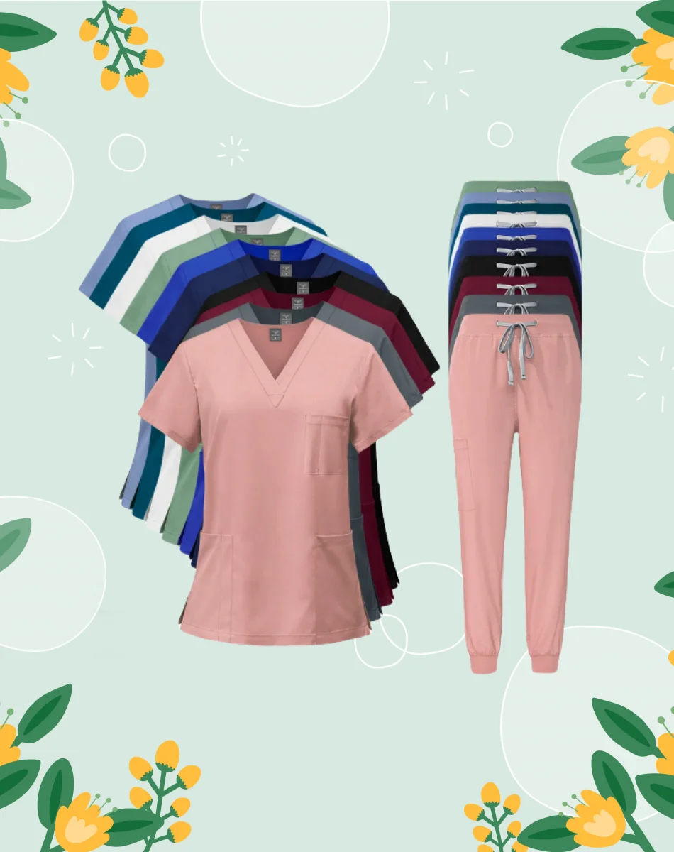 

Multicolors Medical Uniforms Women Scrubs Sets Tops Pant Nurses Accessories Dental Clinic Beauty Salon Hospital Workwear Clothes