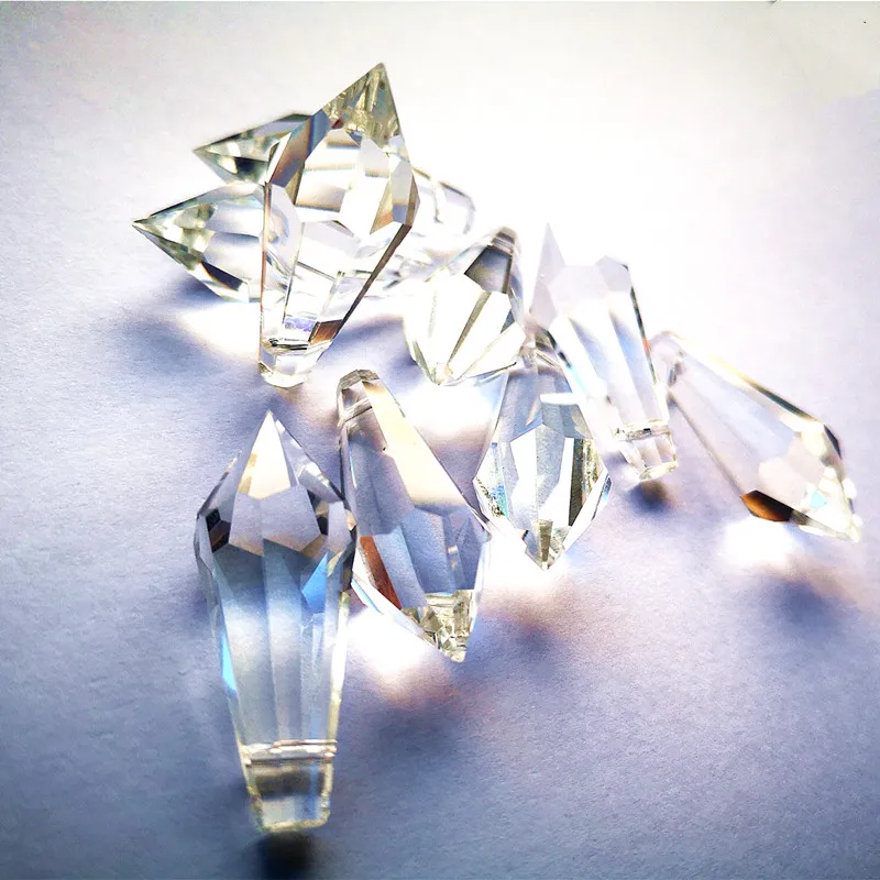 Chandelier Crystal Drops 10pcs Clear Crystal Icicle U-drops Chandelier Prisms Glass Lighting Parts 38mm Curtain Accessories