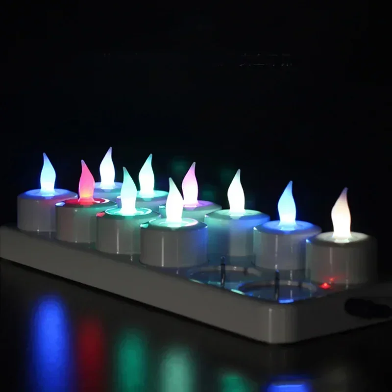 

12 seat white shell rechargeable simulated candle lights for romantic marriage proposal colorful LED candles for confession