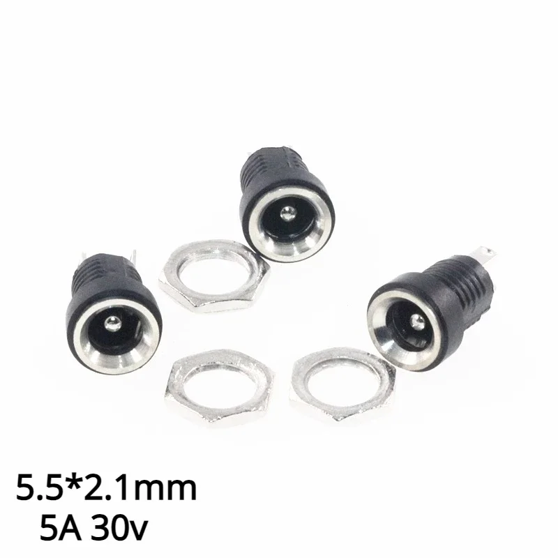 

5/10Pcs 5A 30v For DC Power Supply Jack Socket Female Panel Mount Connector 5.5mm 2.1mm Plug Adapter 2 Terminal Types 5.5x2.1