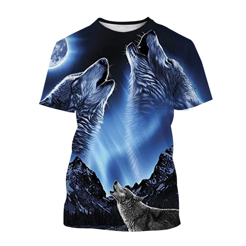 

Summer New Men's 3D Printed Wolf T-Shirt Fashion Short-sleeved Pullover Personality Tees