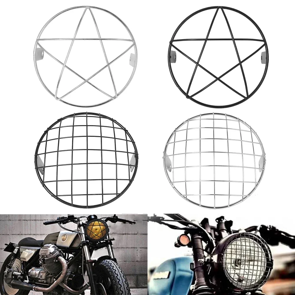 

For Harley Ducati Chopper Yamaha Cafe Racer 7 Inch Motorcycle Universal Vintage Headlight Protector Retro Grill Light Lamp Cover