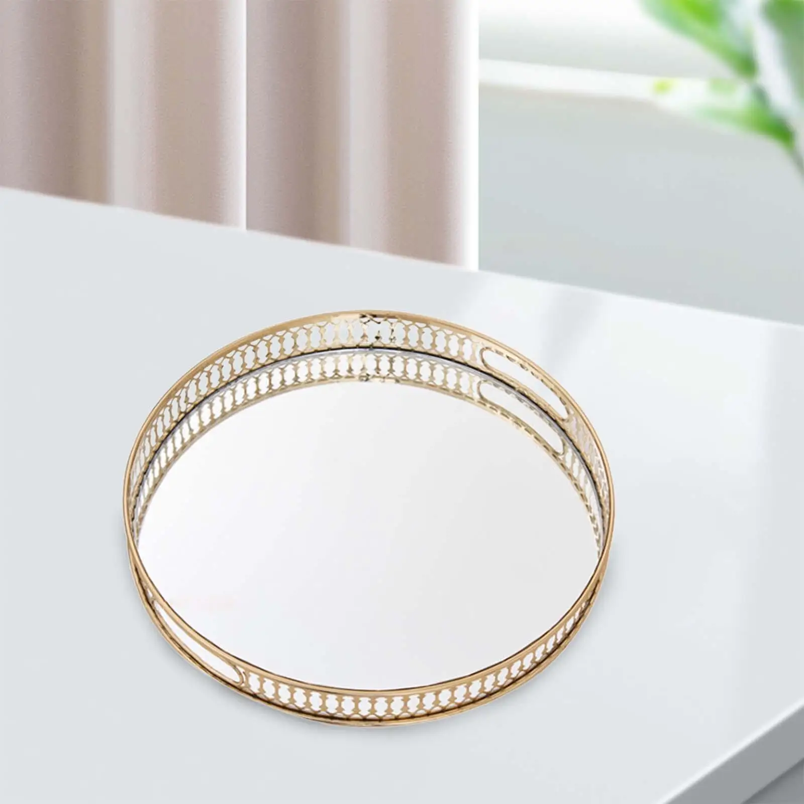 Vanity Tray Holder Cosmetic Hollow Handle Decorative Tray Skincare Organizer for Bathroom Breakfast Cosmetics Toilet Dresser