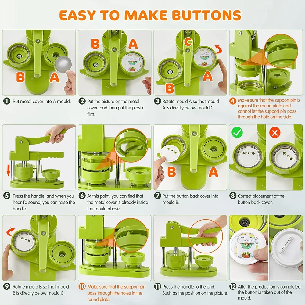 Badge Maker Button Maker Machine 25-58MM Badge Button Maker Machine Kit 100-500Pcs Button Parts Circle Cutter DIY Pin Brooch Badges Press Maker Machine Set