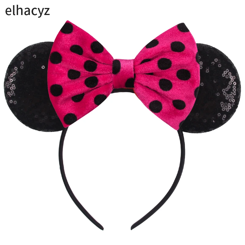 Vintage Polka Dot Velvet Bow Mouse Ears Headband Girls Headdress Women Hair Accessories Kids Birthday Party Photography Hairband