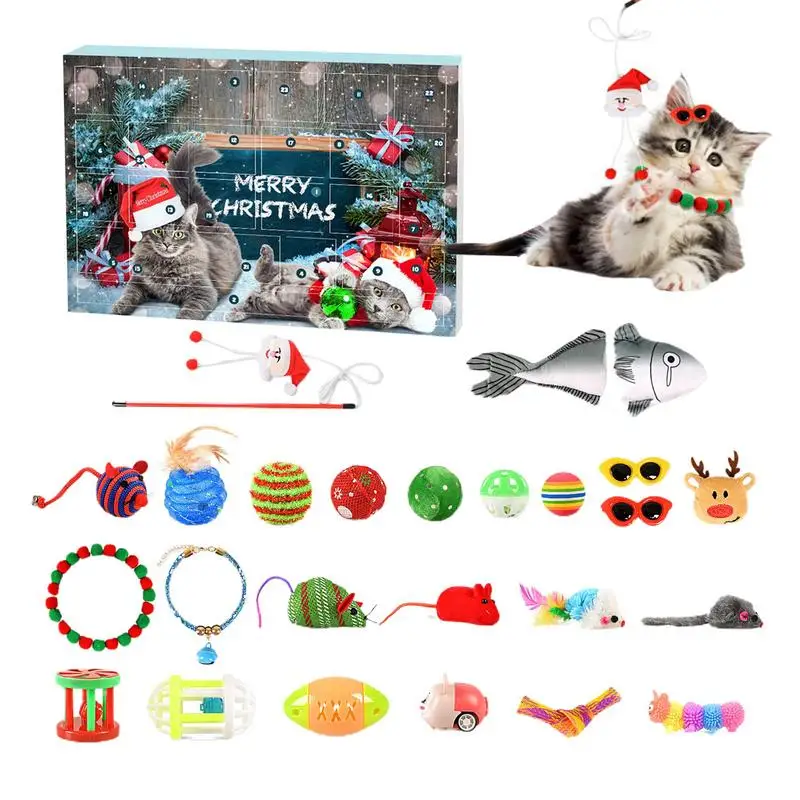 

Cat Toys Advent Calendar 2023 Christmas for Kitten 24Pcs Interactive Kitten Toys Cat Collars Assortments Cat Feather Toys