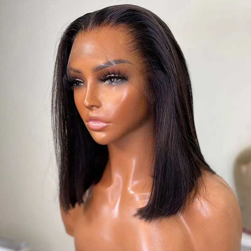 

Black Synthetic 13X4 Lace Front Wigs Short Straight Bob Glueless Heat Resistant Fiber Natural Hairline Middle Parting For Women