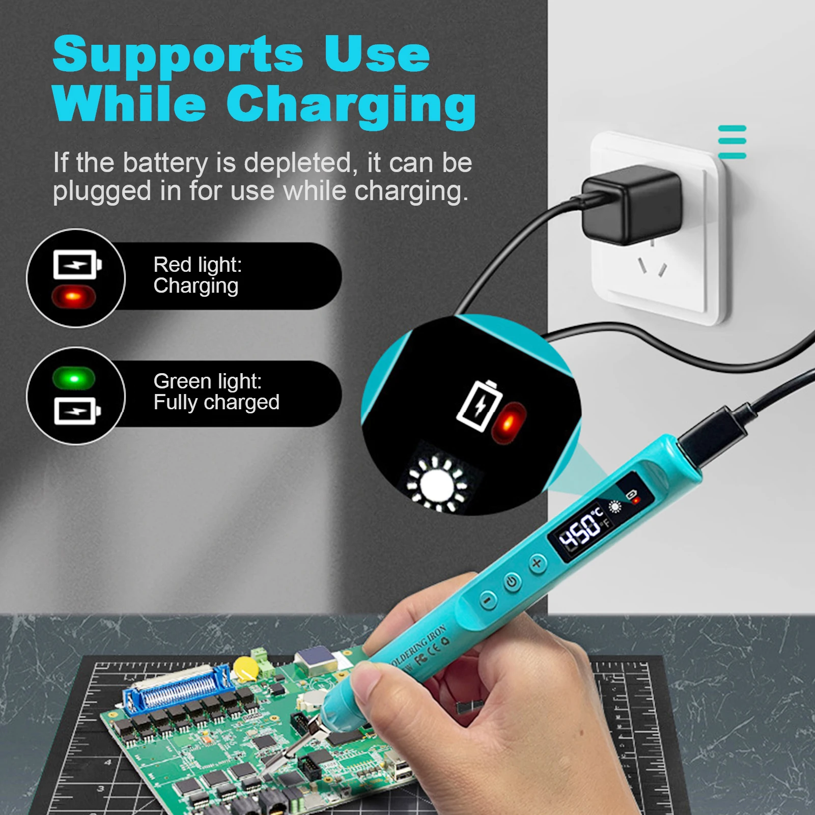 Kit fer à souder sans fil LCD USB-C 200-450°C rechargeable