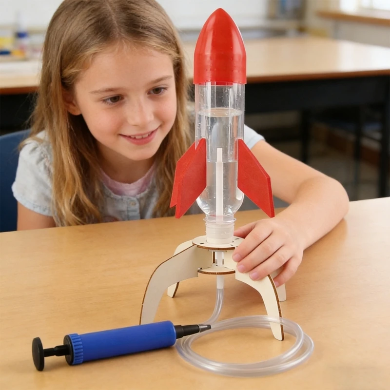 85AA 친화적 인 목조 대화 형 물리학 장난감 물 로켓 모델 발사기 물리 교육용 과학 실험 세트