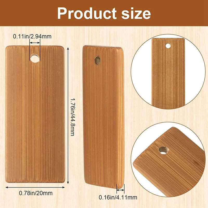 100Pcs 45X20mm 직사각형 태그 키 체인 반지에 대 한 대나무 태그, 대나무 미완성 된 나무 키 링 태그