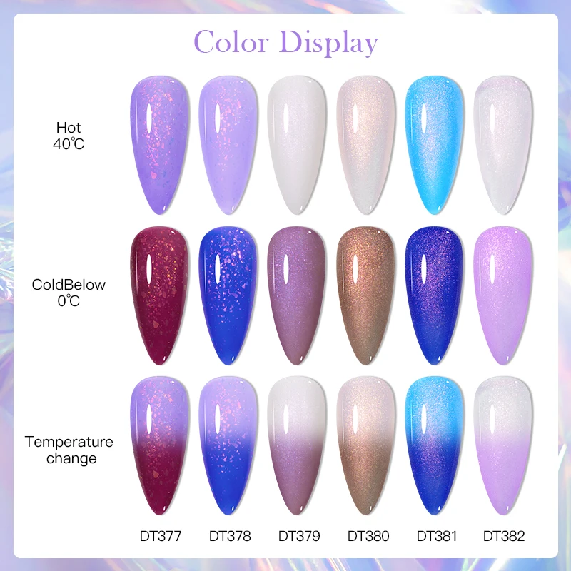 MEET ACROSS 7ml Aurora Thermal Gel Nail Polish Color Changing Nude Purple Glitter Long Lasting Manicure Nails Art Gel Varnish