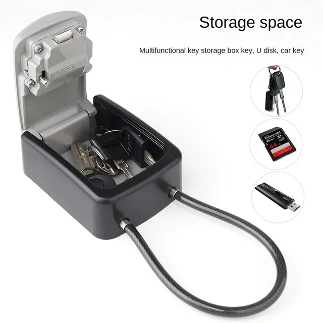 4 Digit Code Box Free Installation Outdoor Password Key Box Extended Locking Hook Steel Wire Hanging Key Storage Waterproof Key 2