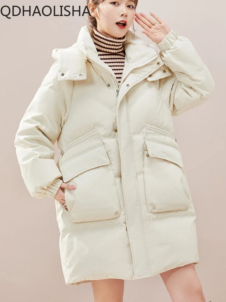 

Women's Parkas New in Cotton Coat Outerwear Winter Coat Pocket Long Sleeve Hooded Zipper Loose Korean Fashion Woman Clothing