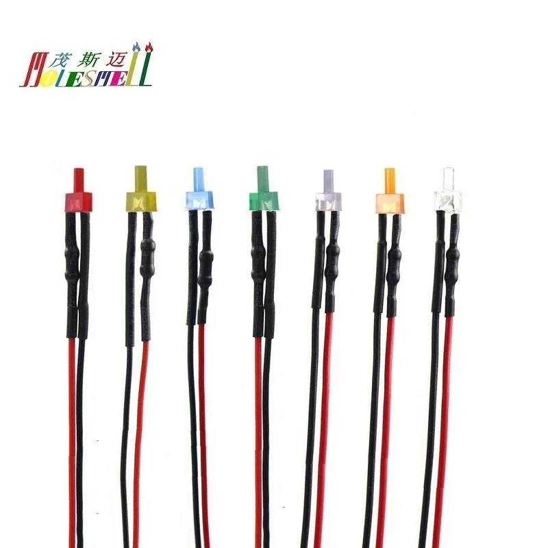 10 pz 2mm 5V 6V 7V DC Flat Top diffuso/Set di luci a LED trasparenti Pre-cablate cablate rosso giallo blu verde bianco arancione bianco caldo