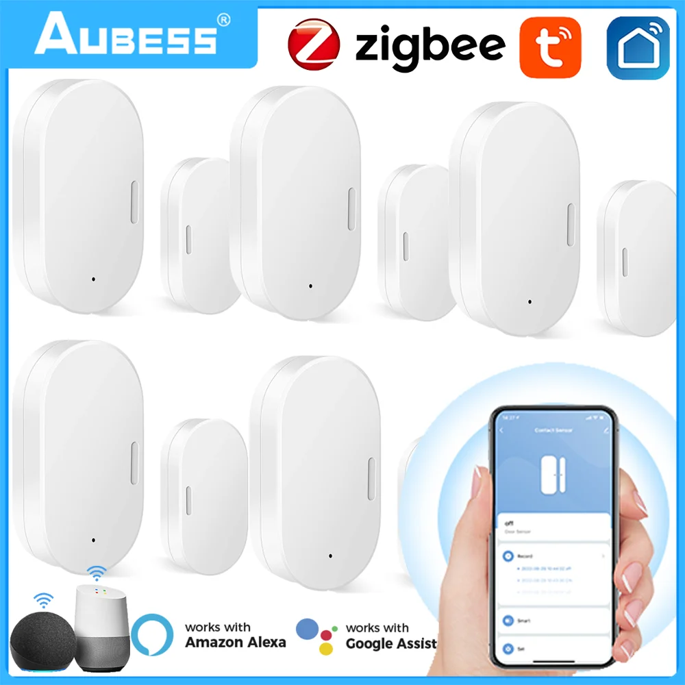 

Датчик двери Tuya Zigbee с аккумулятором, детектор окон и дверей для умного дома, с голосовым управлением через приложение, Alexa Google
