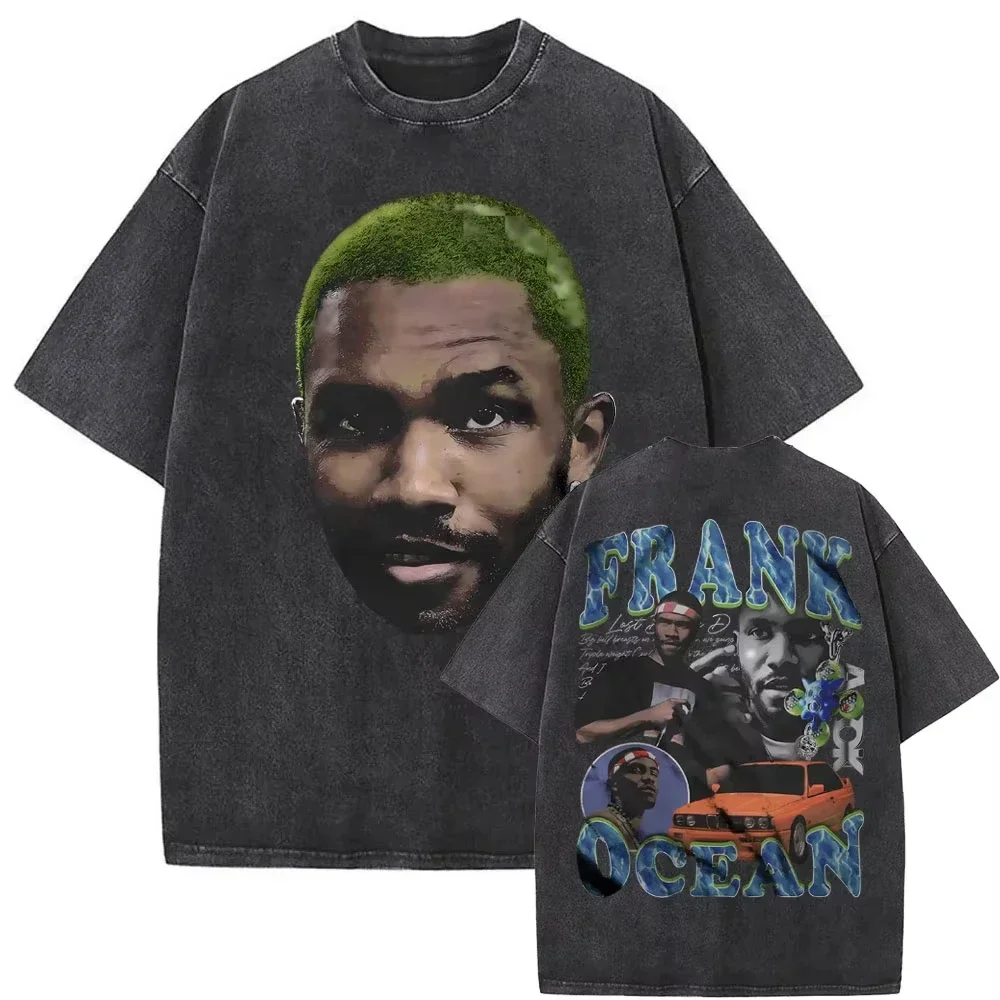 Wash Vintage Rapper Frank Fashion Print T-shirt Gold Pattern T-shirt Men Women Trend Hip Hop T-shirt Men Fashion Casual T-shirt 2