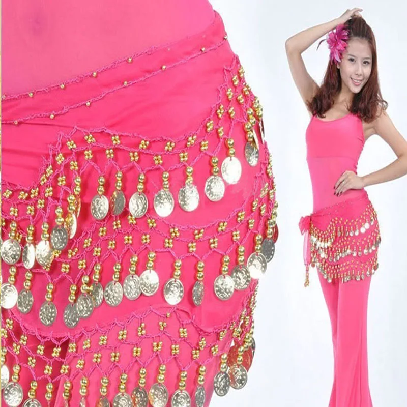 Belly Dance Waist Chain Costume Coins Skirt Belt Hip Wrap Professional Stage Clothing for Girls and Women belly dance hip scarf