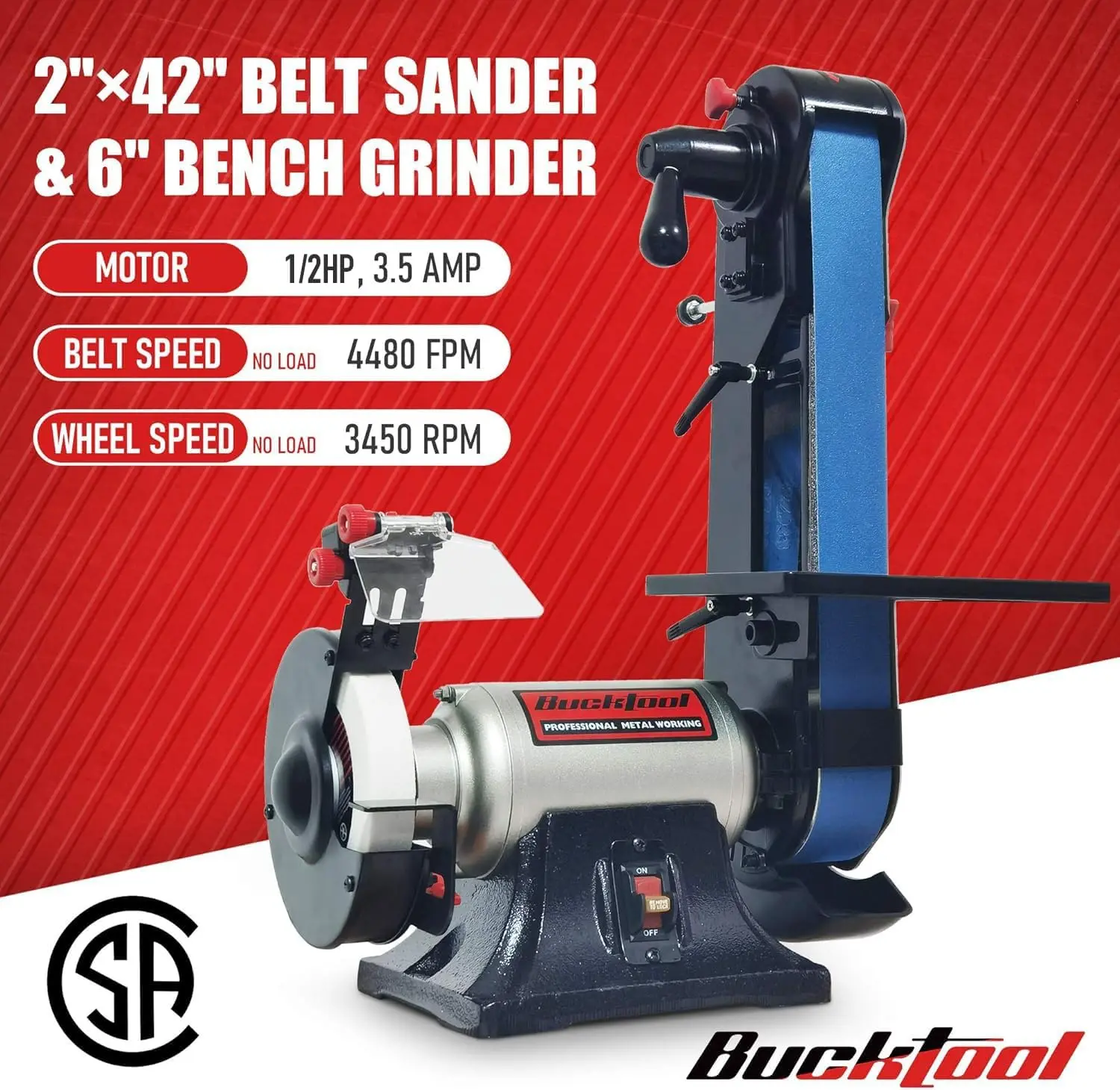 Combo 2" x 42" Belt Sander 6" Bench Grinder, Knife Sharpener with Large Work Table BG2600 Upgraded Model