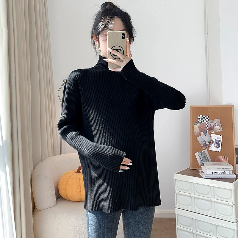 High Neck Womens Maternity Coats Sweaters Solid Thick Warm Materity Tops for Pregnant Women Pregnancy Tops