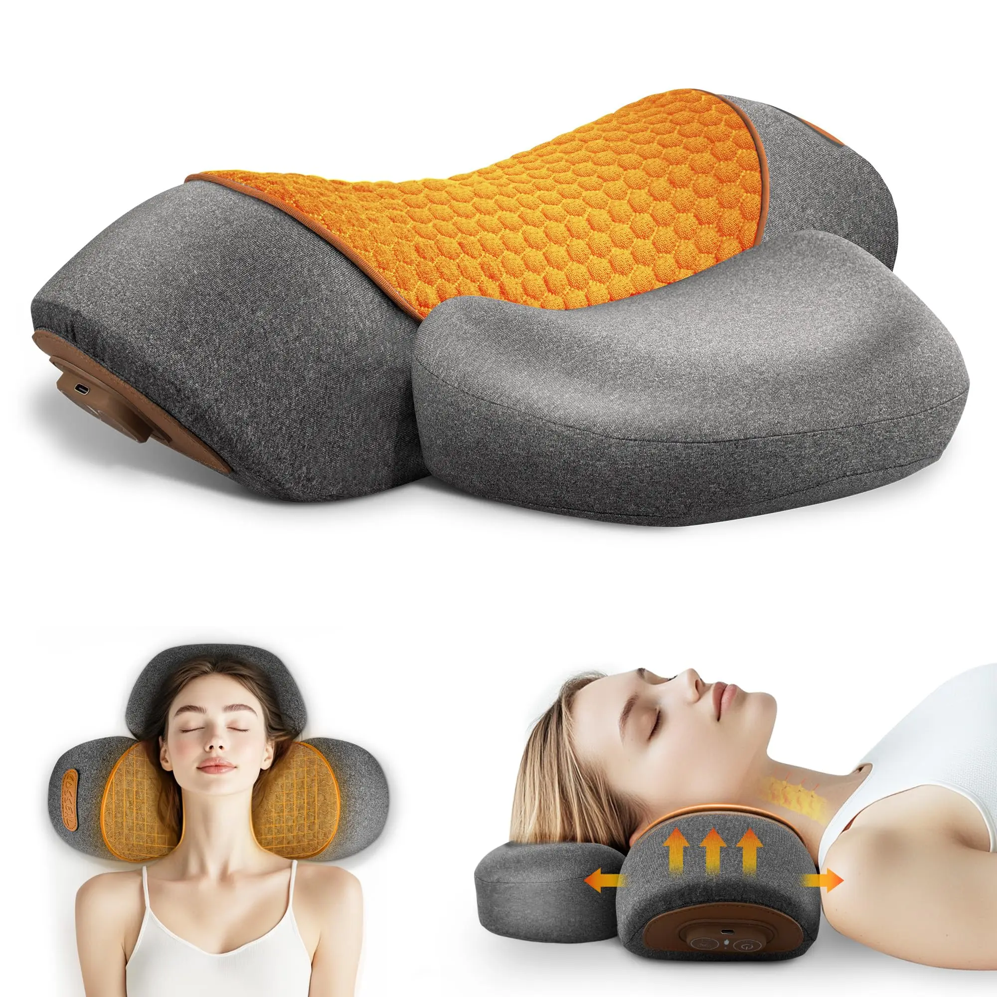 Electric Neck Massager Cervical Pillow Hot Compress Neck Stretch Heating Vibration Neck Shoulder Massage Pillow Back Traction_voghion.com