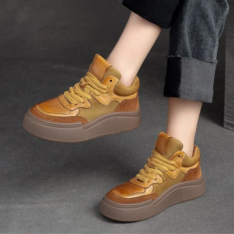 

YourSeason Women Casual Lace-up Flats 2023 Autumn Winter Genuine Leather Thick Soled Versatile Ladies Platform Shoes Round Toe
