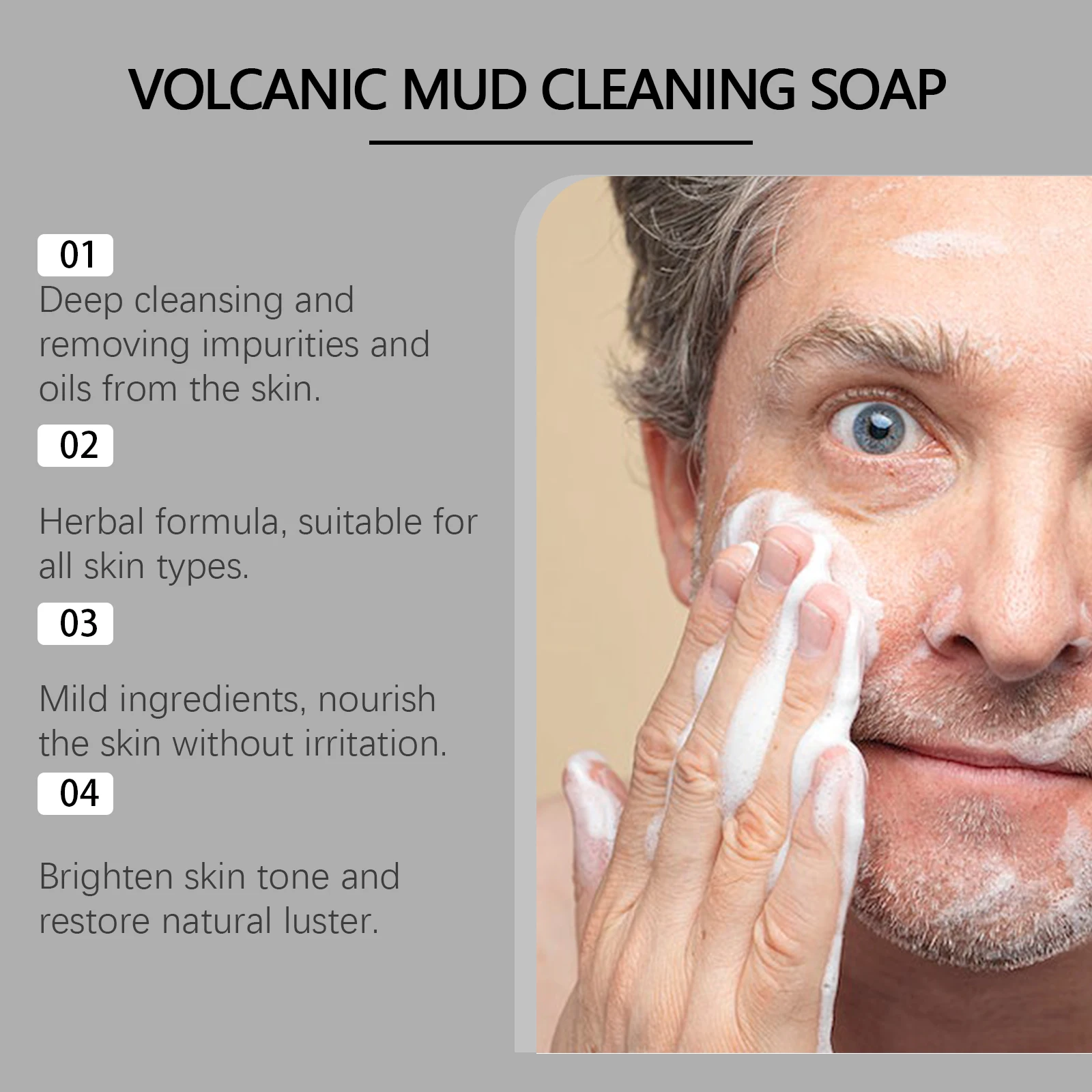 Volcanic Mud Soap Pimples Blackheads Remover Acne Oil Control Face Wash Brightening Soothing Moisturizing Men Body Cleaning Soap 5