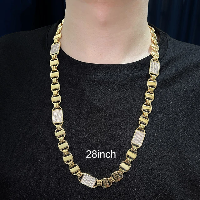 CUC 14mm Square Clustered Cuban Chain Necklace For Men Women HipHop Link Gold Color Iced Out Zirconia Fashion Rock Jewelry Gift 5