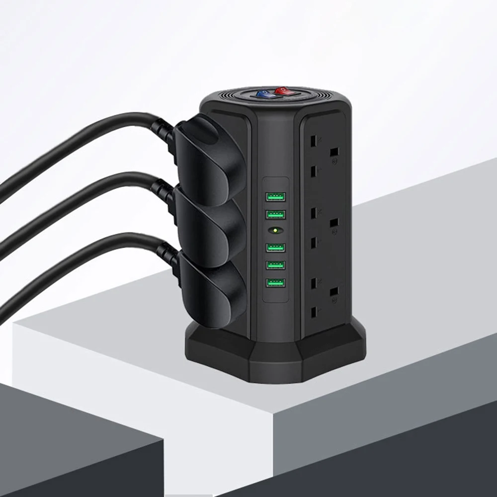 Tira de Energia Soquetes com Proteção de Circuito Protetor contra Surtos Torre Múltipla Vertical Plug 12 Vias Tomadas Usb 1.8m Extensão ue - Image 6