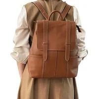 Natural Real Cow Leather Women Backpacks Crazy Horse Leather Schoolbag Daily 12.9 Inch Laptop Backpack Top Quality Handcraft Bag 1