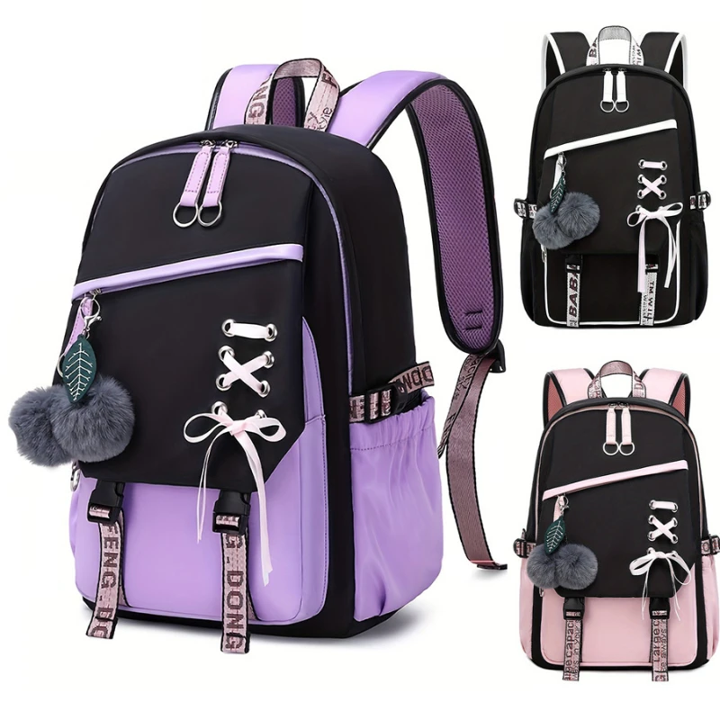 Zaino alla Moda, Grande Capacità per Ragazze Adolescenti e Studentesse, Borsa Scolastica con Fiocco, per Scuola Elementare, Media, Superiore e Università, Zaino Leggero