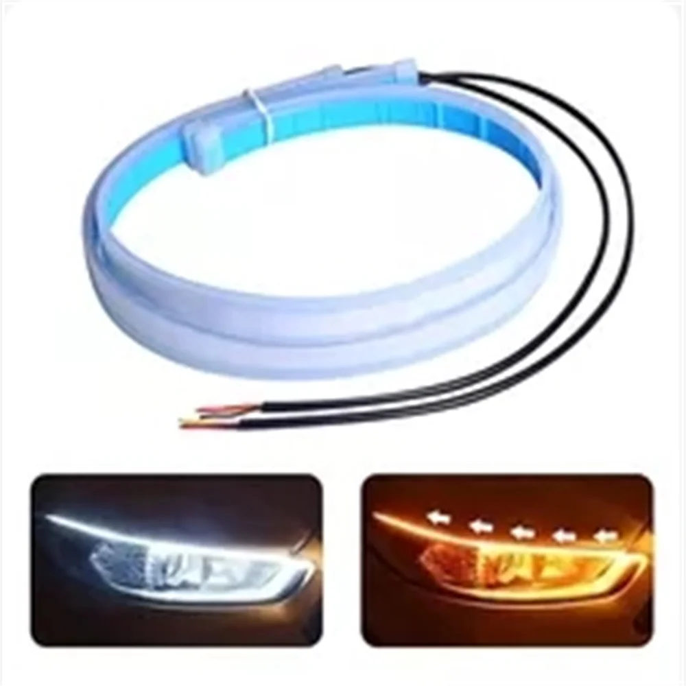 

2x Car Led DRL Daytime Running Light Strips 60cm Waterproof Auto Headlight Flowing Turn Signal Yellow Lights Decorative Lamp 12v