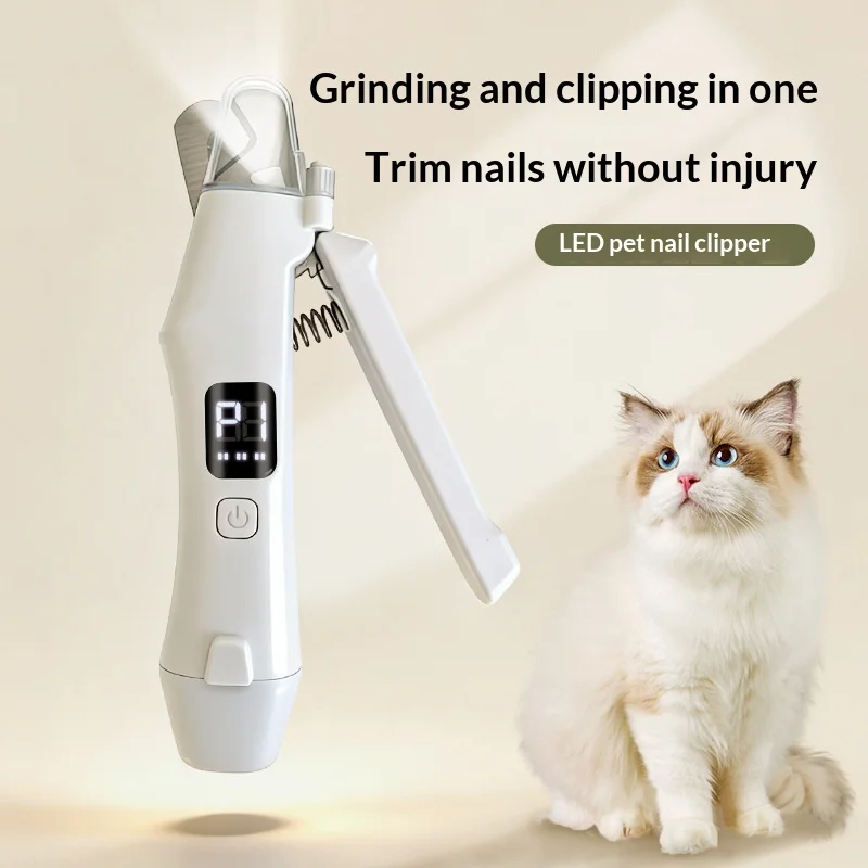 Krallenschere für Haustiere mit LED-Licht und digitaler Anzeige, wiederaufladbarer 2-in-1-Krallentrimmer und -schleifer für Hunde und Katzen, Pflegezubehör für Haustiere_voghion.com