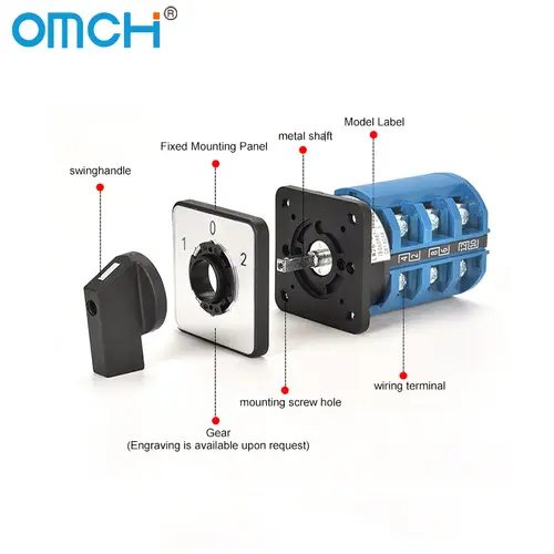 OMCH 1PCS Silver Contact LW26-20/32/63 Universal Switch 3 Position 1-0-2 1/2/3/4 Poles 440V 4/8/12/16Terminals Rotary Cam Switch - Image 3