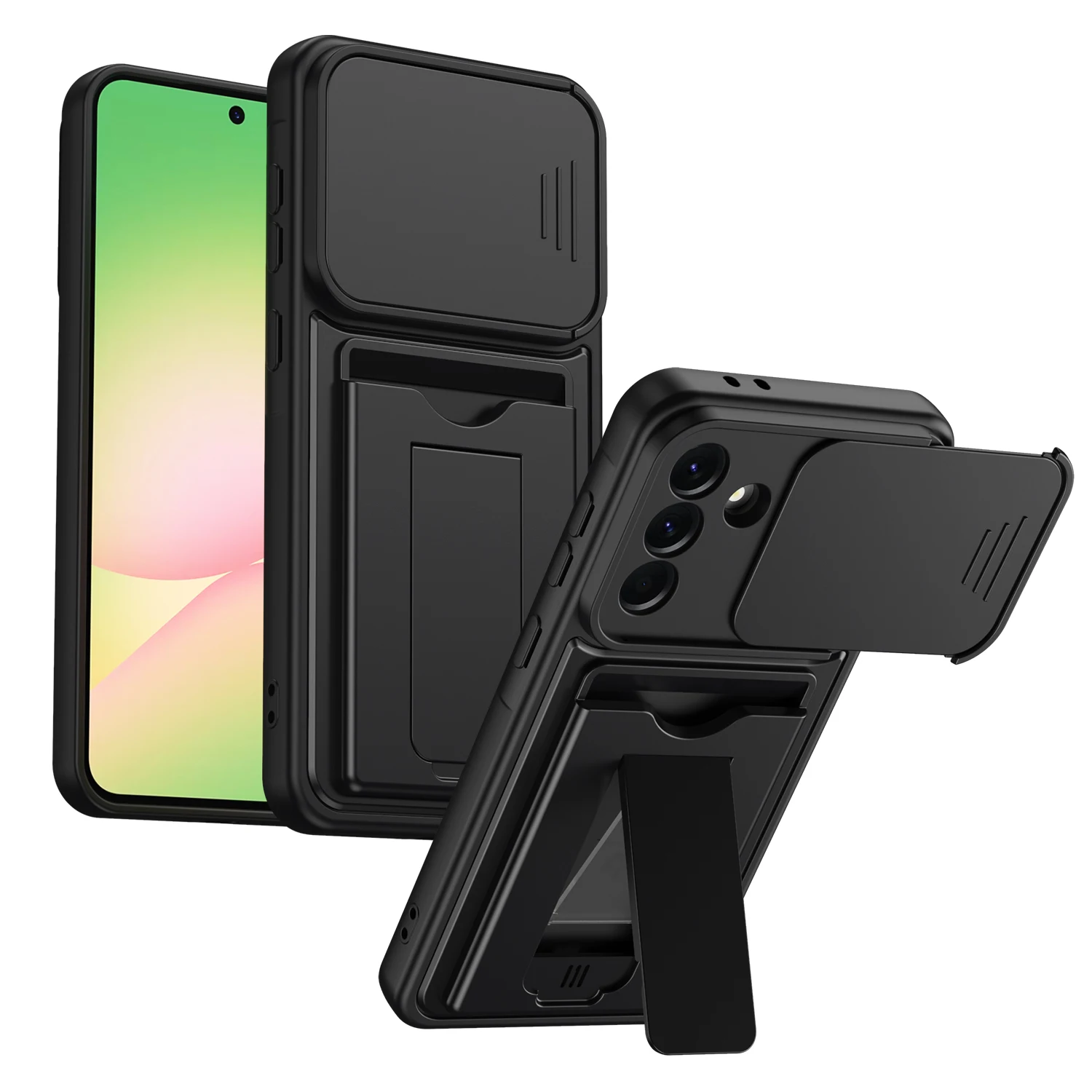 Mech Sliding Lens Card Holder Phone Case with Anti-Fall Protection