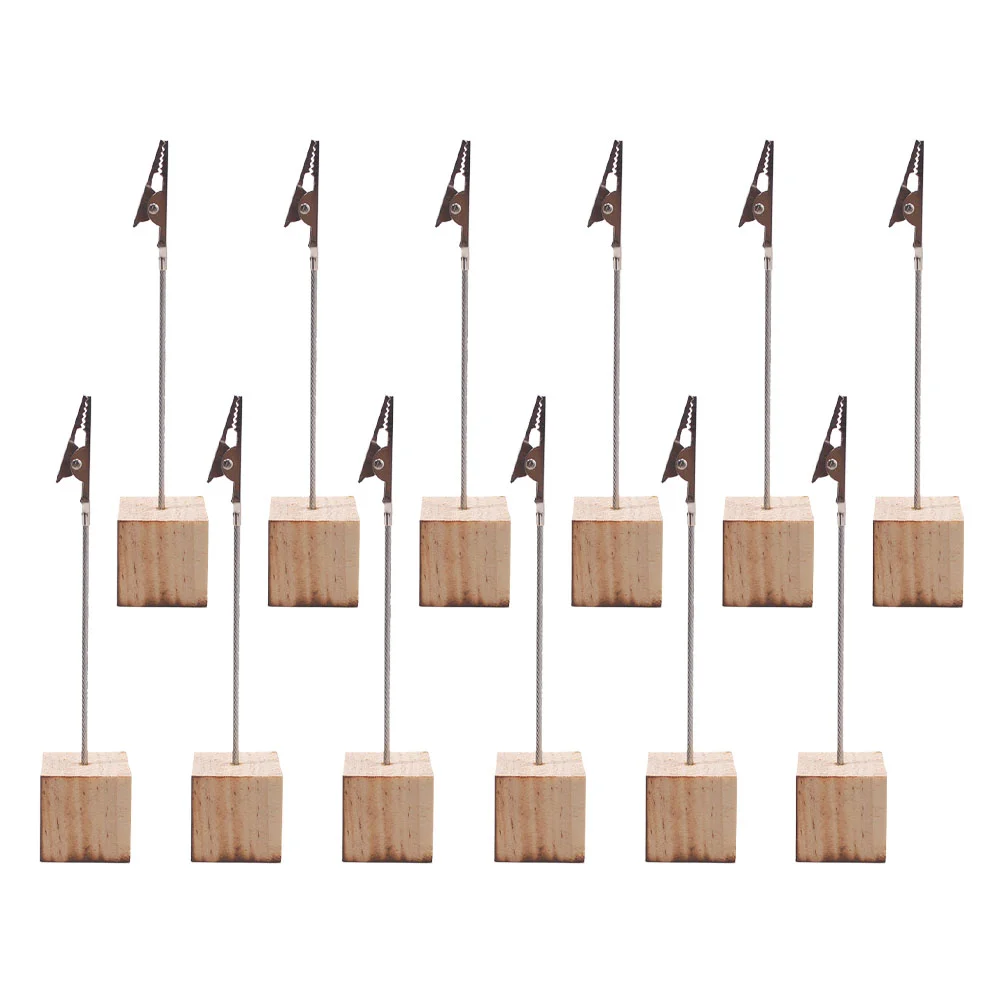 

12 Pcs Business Card Holder The Office Ornaments Picture Picks Clip Stand Memo Wood Photo Wooden
