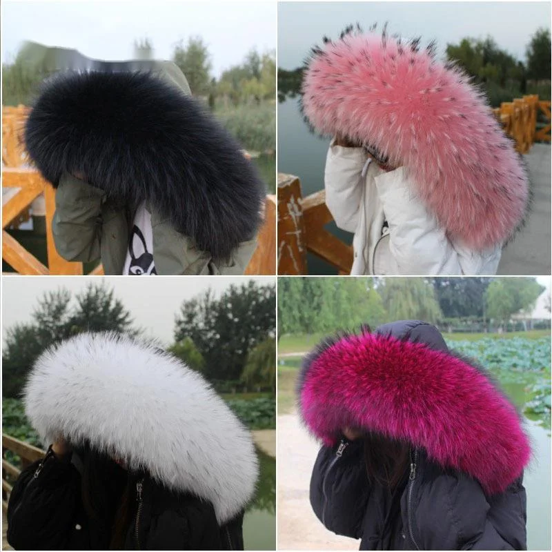 Real Raccoon Fur Collar Natural Fur Scarf Women Coat Hood Collar Fur Shawl Women Fluffy Fur Scarf Large Size Fur Collar Scarf