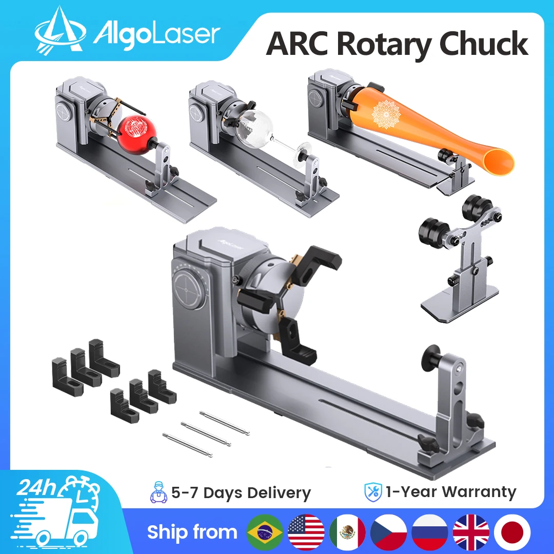 Mandril rotativo Algolaser ARC para grabador láser Módulo giratorio de eje Y 180 ° Ajustable 360 ° Giratorio para grabar objetos irregulares
